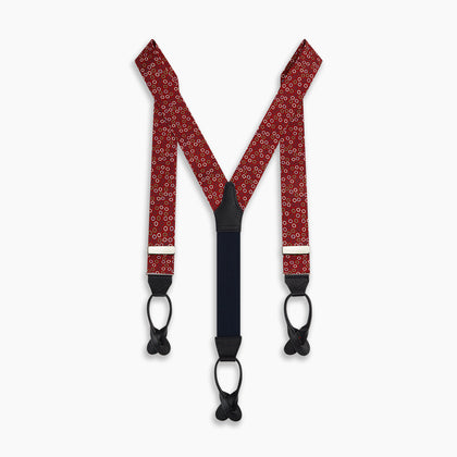 Pink and Navy Circle Red Adjustable Silk and Navy Leather Braces Image 2