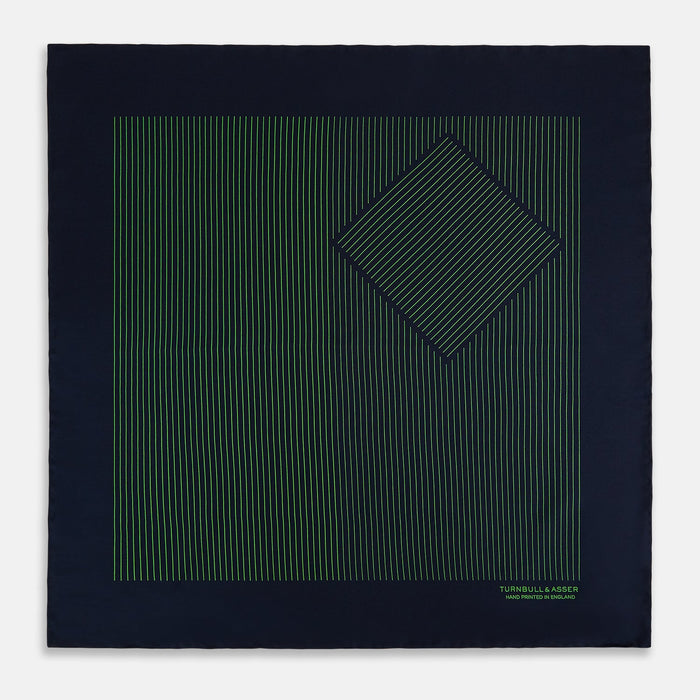 Navy and Fern Green Stripe Silk Pocket Square Image 2