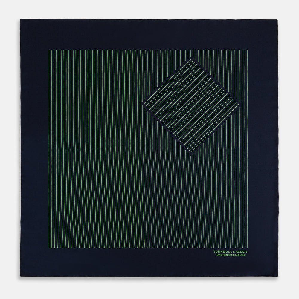 Navy and Fern Green Stripe Silk Pocket Square