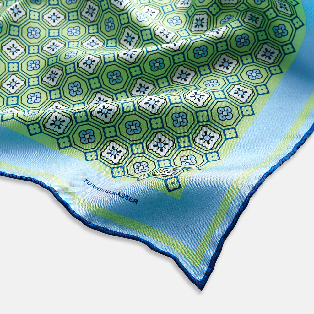 Fern Green Floral Tile Silk Pocket Square
