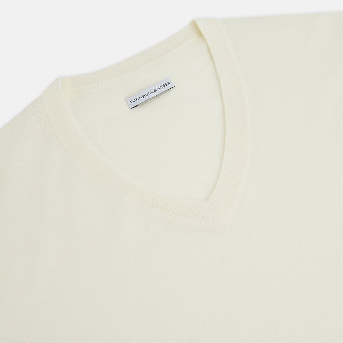 White Fine Merino V-Neck Jumper Image 6