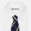 View 2 of product The Turnbull & Asser BLAZER STRIPE NAVY LEO TIE features classic navy with diagonal yellow stripes—an essential accessory to elevate any smart outfit.