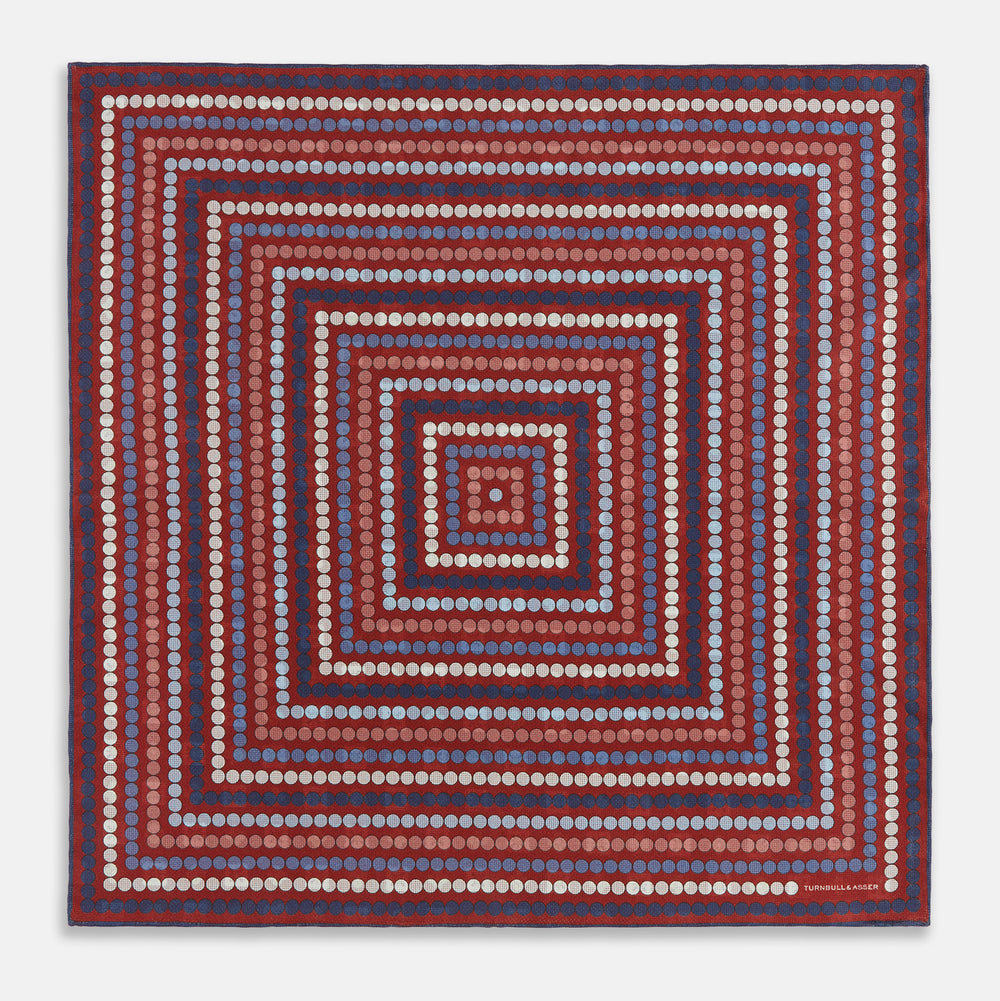 Red Dots and Floral Tile Double-Sided Silk Pocket Square