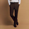 View 4 of product The Brown Puppytooth Wool Jonathan Trousers by Turnbull & Asser are straight-leg tailored trousers with belt loops, side pockets, and a front crease, shown on a white background.