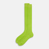View 2 of product The Turnbull & Asser Lime Long Sock is a single bright green, knee-high sock with a ribbed texture, crafted from soft mercerised cotton, shown against a white background.