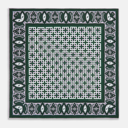 Forest Green Square-Patterned and Paisley Patterned Silk Pocket Square Image 8