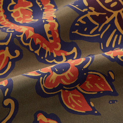 Khaki Green Floral Silk Holiday Fit Winnington Shirt Image 2