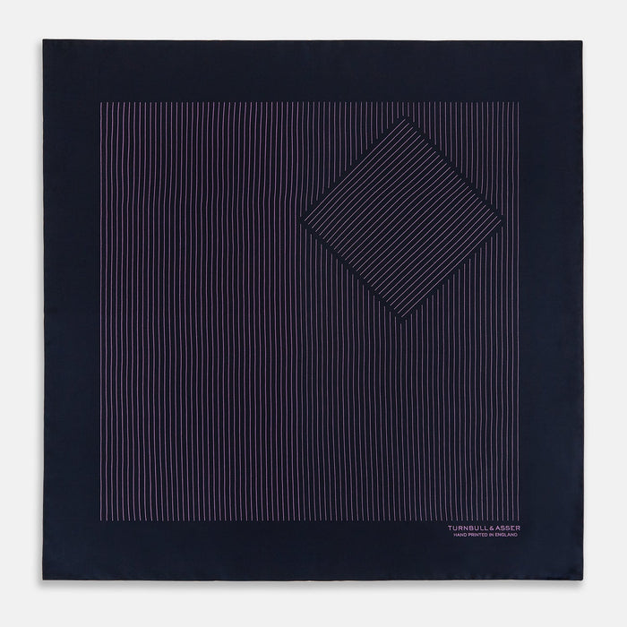 Navy and Purple Stripe Silk Pocket Square Image 3
