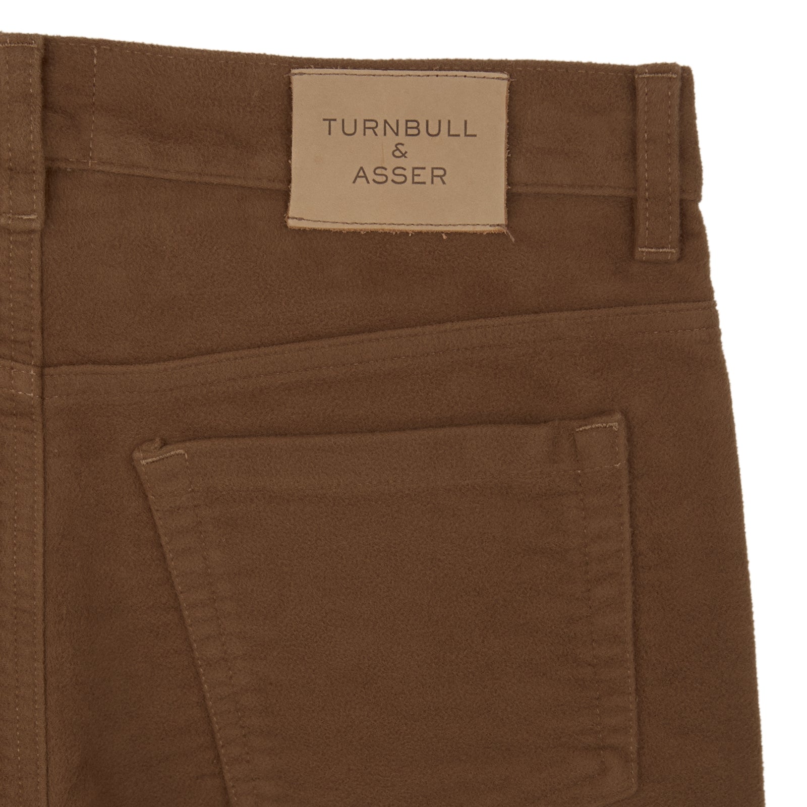 View 4 of product A pair of yellow cotton plain 5 pocket jeans by Turnbull & Asser, featuring a button and zip closure, displayed on a plain white background.