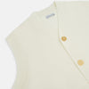 View 2 of product The Ecru Fine Merino V-Neck Sleeveless Cardigan from Turnbull & Asser features a front button closure with five light brown buttons and two pockets. Soft, lightweight, and ideal for gentlemanly layering in cooler seasons.