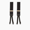 View 3 of product Turnbull & Asser Black Adjustable Formal Braces featuring leather ends and beige metal adjusters, made in England, shown on a white background.