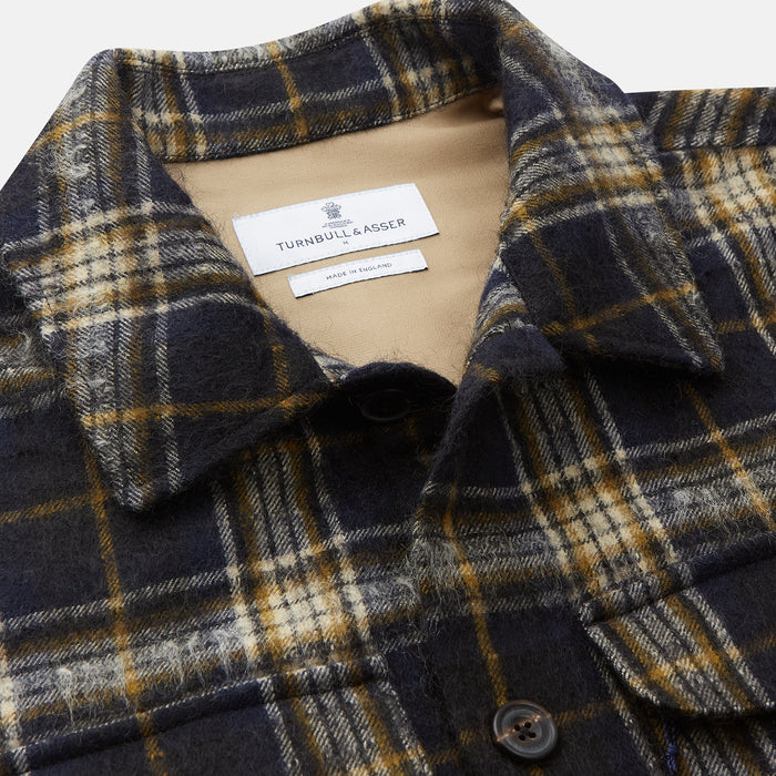 Navy and Beige Check Wool and Mohair Blend Somerset Overshirt Image 1
