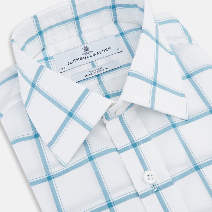 Turquoise Grid Check Mayfair Shirt Image 1