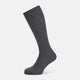 The Turnbull & Asser Steel Melange Mid-Length Sock, in dark gray ribbed mercerised Egyptian cotton, is shown upright on a white background to highlight its elegant shape and texture.