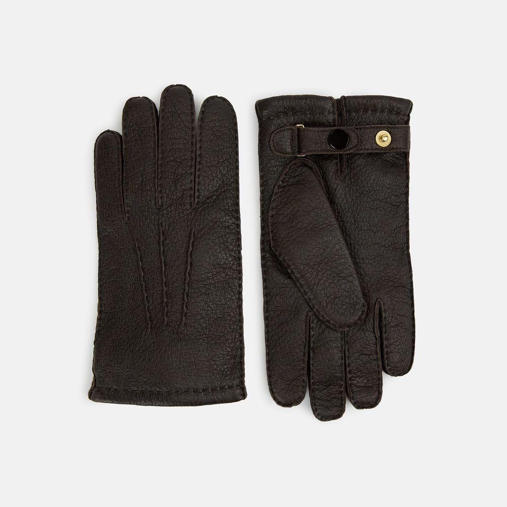 Dark Chocolate Cashmere-Lined Peccary Leather Gloves