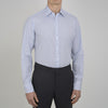 View 4 of product A neatly folded Turnbull & Asser Blue Grid Check Shirt features a T&A collar, 3-button cuffs, white buttons, and subtle British style. The blue and white check cotton design displays the brand label inside the collar.