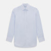 View 1 of product The Turnbull & Asser Blue and White Micro Check Mayfair Shirt features a pointed collar and white buttons, shown flat against a white background.