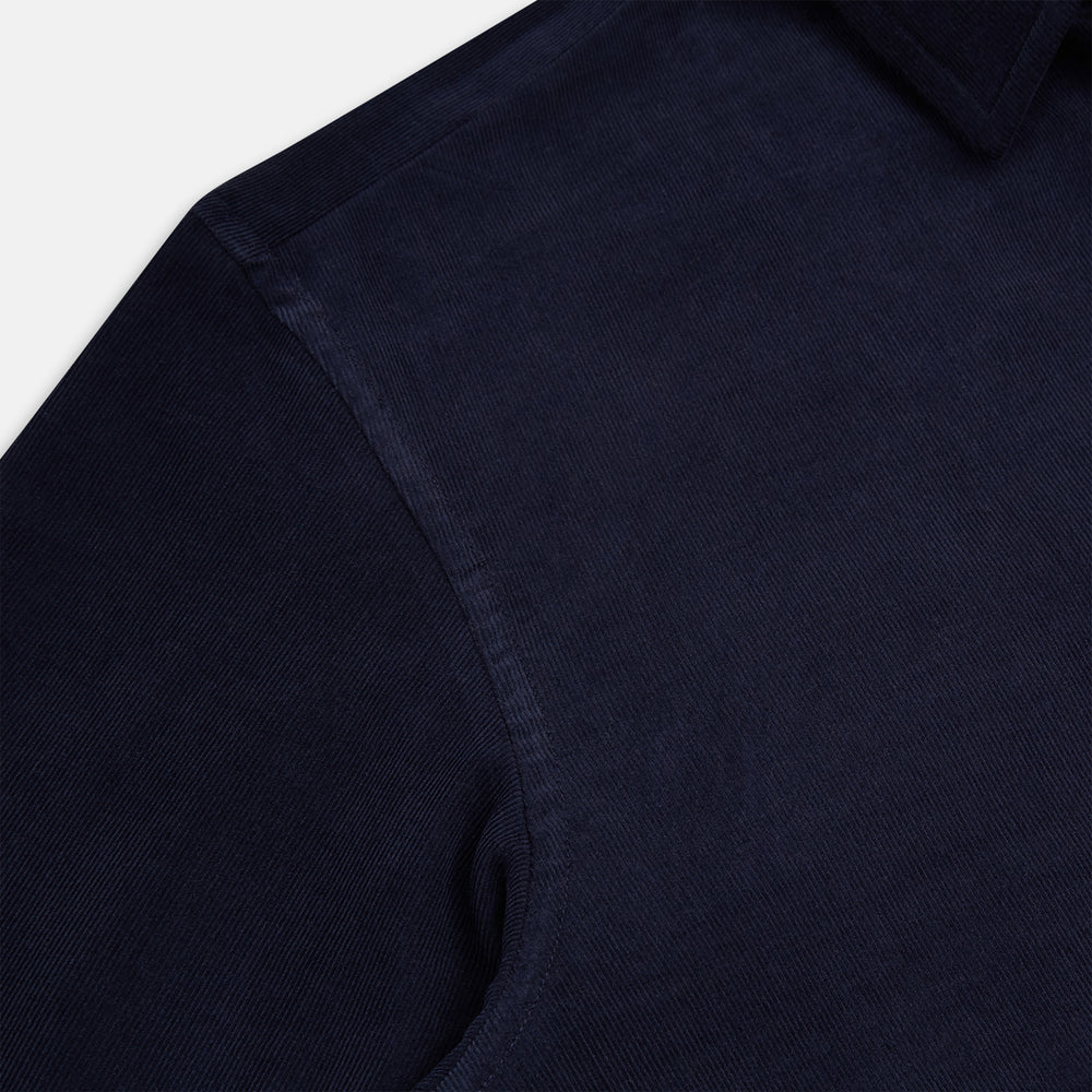A navy corduroy Windsor shirt by Turnbull & Asser, featuring British craftsmanship and a classic collar, displayed on a plain white background.