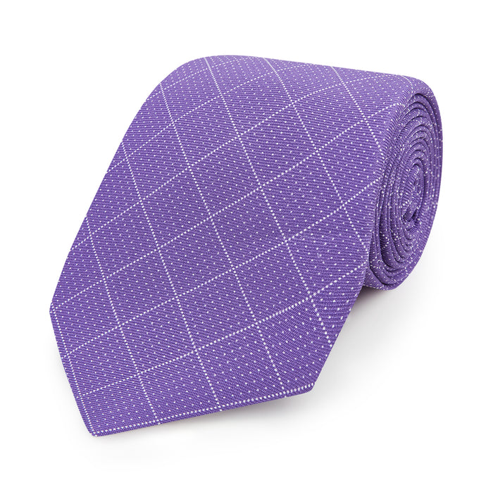 Purple Dotted Check Pattern Printed Silk Tie Image 4