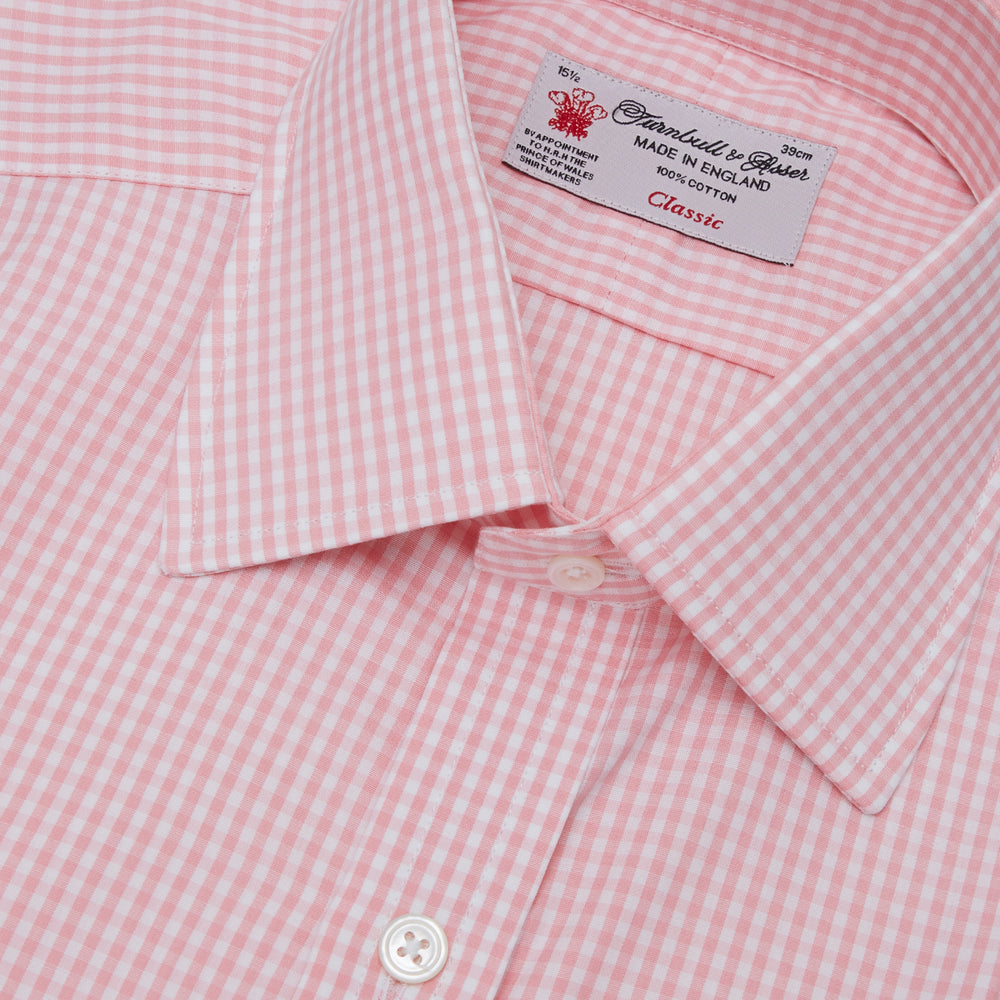 Light Pink Gingham Check Shirt with T&A Collar and 3-Button Cuffs