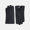 View 1 of product A pair of Turnbull & Asser Navy/Grey Fur-Lined Hairsheep Leather Touchscreen Gloves is displayed on a light background, with one glove showing the palm and the other the back, both featuring simple stitched details and a wrist button closure.