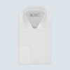 View 2 of product A centered white circle with a thin gray border on a light gray background represents Turnbull & Asser's White West Indian Sea Island Cotton Fabric, highlighting its pure, unadorned elegance and premium quality.