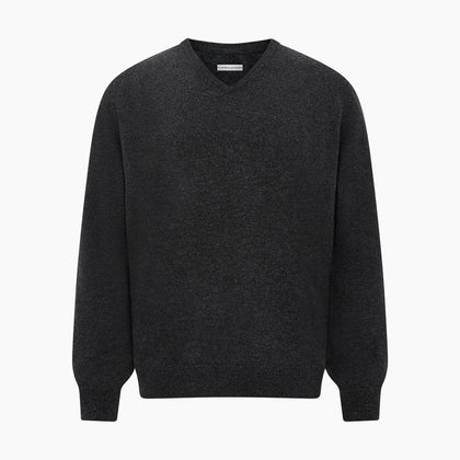 Charcoal Grey Melange V-Neck Cashmere Jumper Image 4