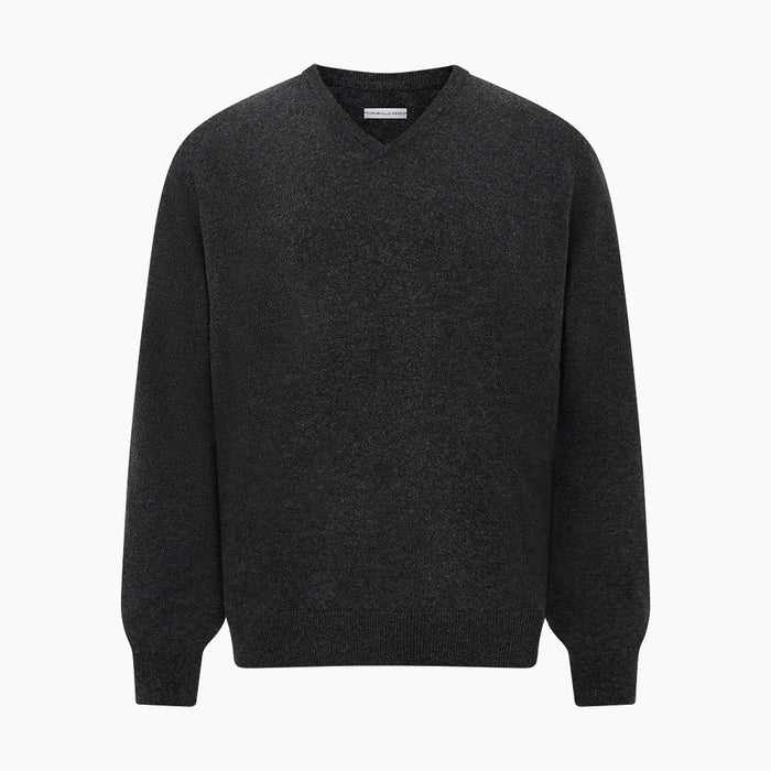 Charcoal Grey Melange V-Neck Cashmere Jumper Image 4