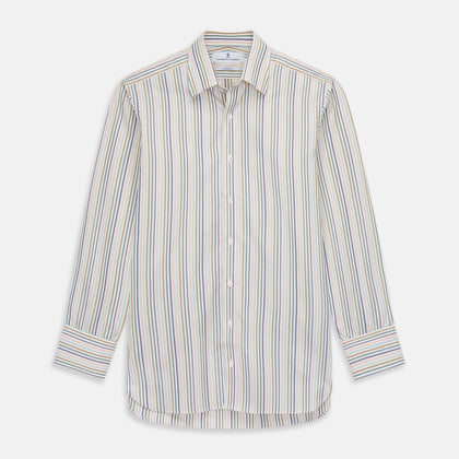 Green Multi Stripe Regular Fit Shirt with T&A Collar and 3 Button Cuffs