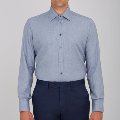 Grey Cashmere Blend Classic Shirt with T & A Collar