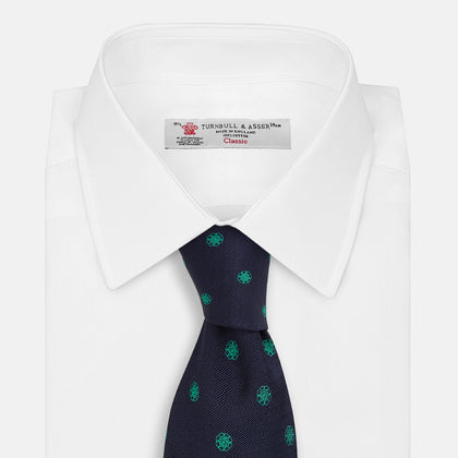 Green flower and navy silk tie