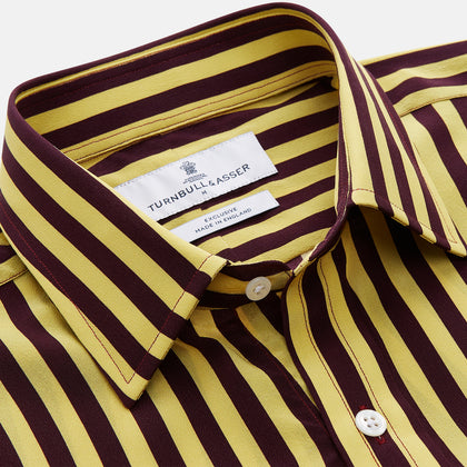 Yellow and Burgundy Candy Stripe Silk Weekend Fit Harold Shirt Image 3