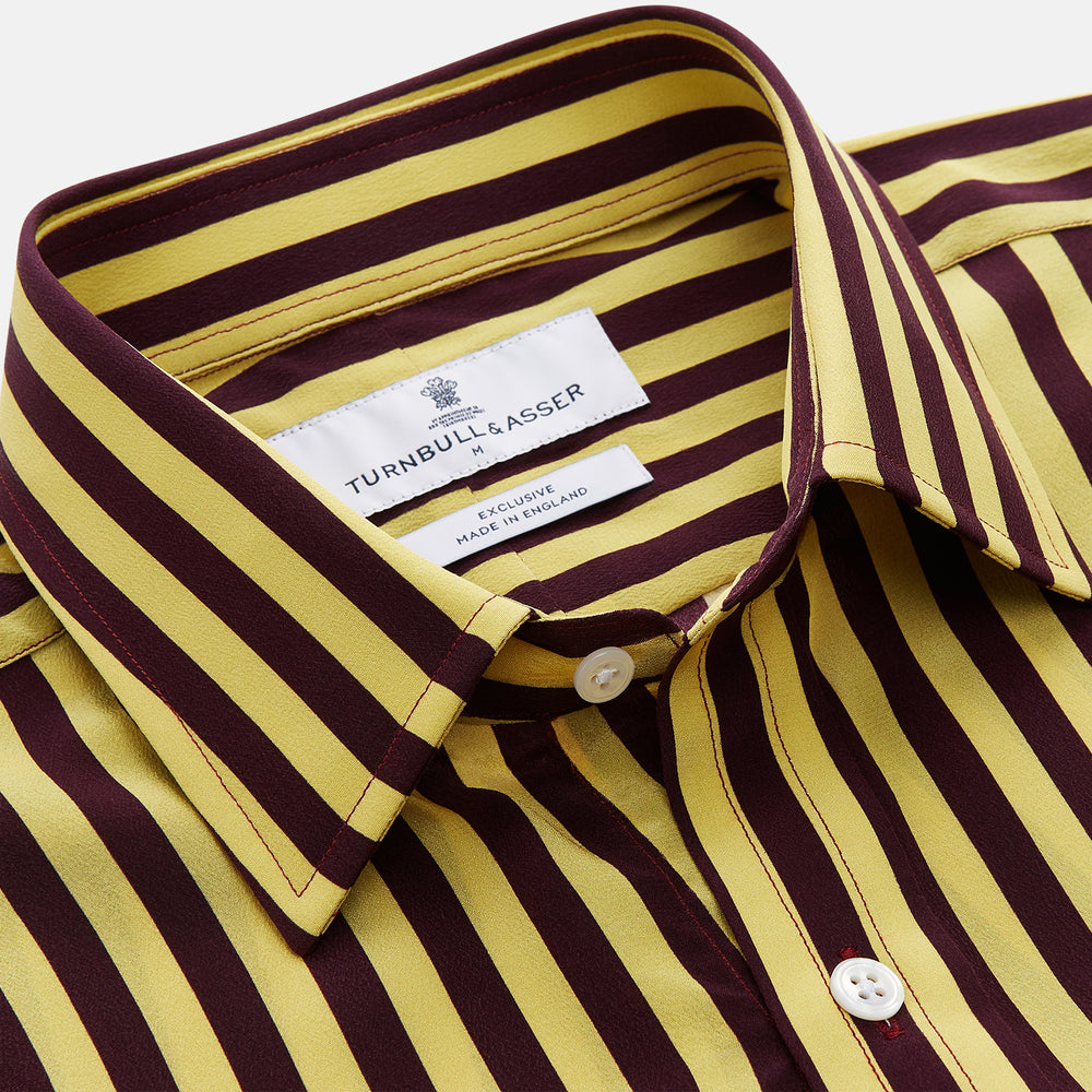 Yellow and Burgundy Candy Stripe Silk Weekend Fit Harold Shirt