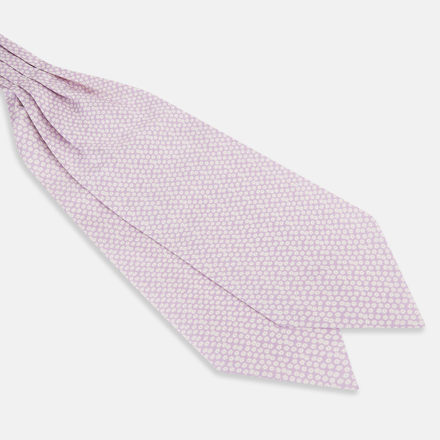 View 3 of product A lilac flower-patterned silk cravat by Turnbull & Asser, elegantly displayed on a white background for a refined touch of British style.