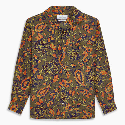 Khaki Green Floral Silk Holiday Fit Winnington Shirt Image 5