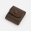 View 3 of product Turnbull & Asser’s Dark Chocolate Leather Cufflinks feature square Italian leather with stitched edges and braided links, perfect for men’s accessories, shown here on a white background.