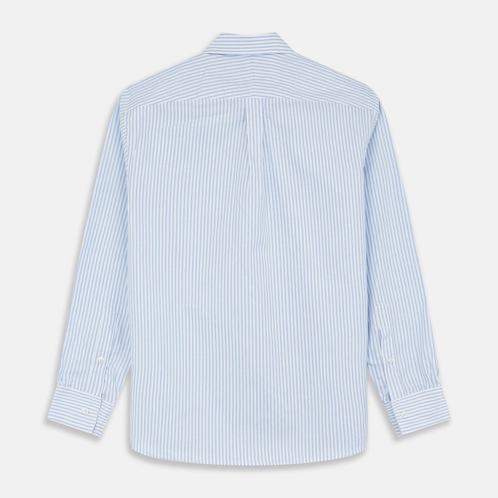 Pale Blue Stripe Weekend Fit Hayne Shirt With Dorset Collar And 1-Button Cuffs