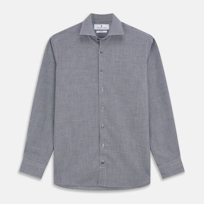Navy Houndstooth Wool Tailored Fit Shelton Shirt