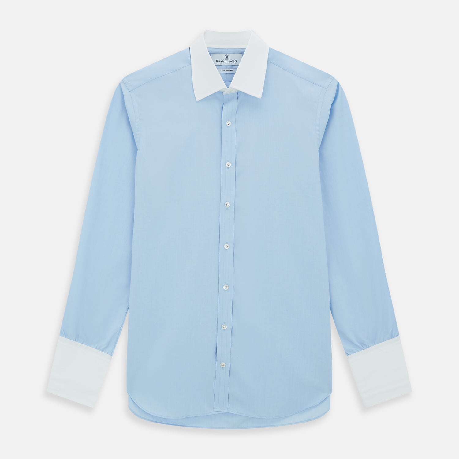 Light Blue End-on-End Shirt with Contrast T&A Collar and Double Cuffs