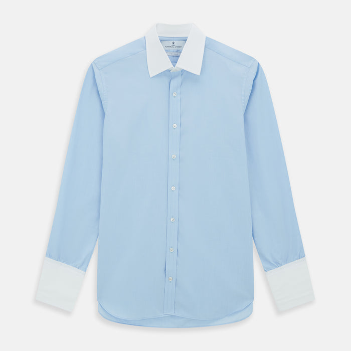 Light Blue End-on-End Shirt with Contrast T&A Collar and Double Cuffs