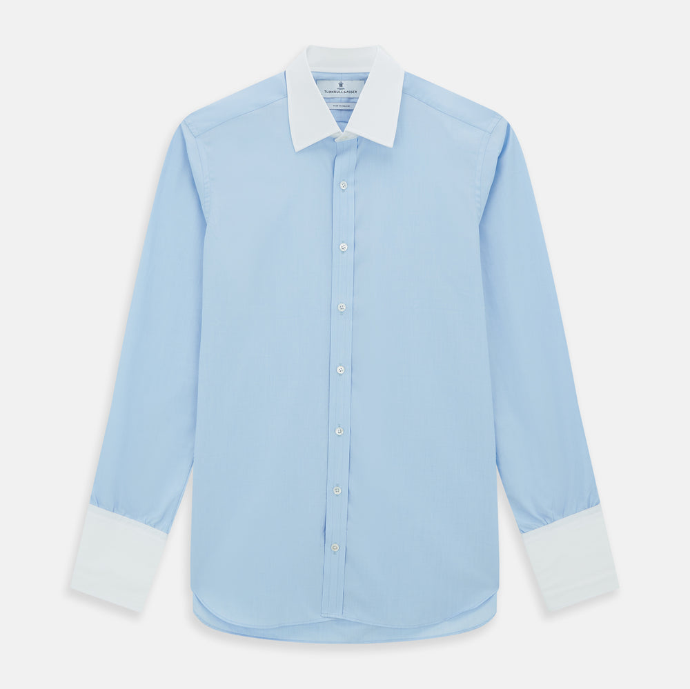 Light Blue End-on-End Shirt with Contrast T&A Collar and Double Cuffs