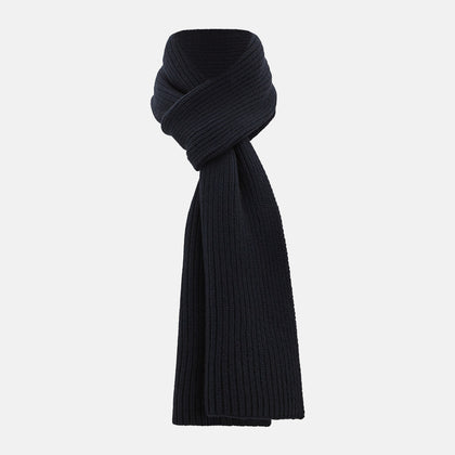 Navy Rib-Knit Cashmere Scarf