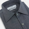 View 2 of product The Turnbull & Asser Azzurro Westminster Shirt in dark grey features long sleeves, a classic collar, buttoned cuffs, and a straight hem, showcased against a white background, highlighting refined British craftsmanship.