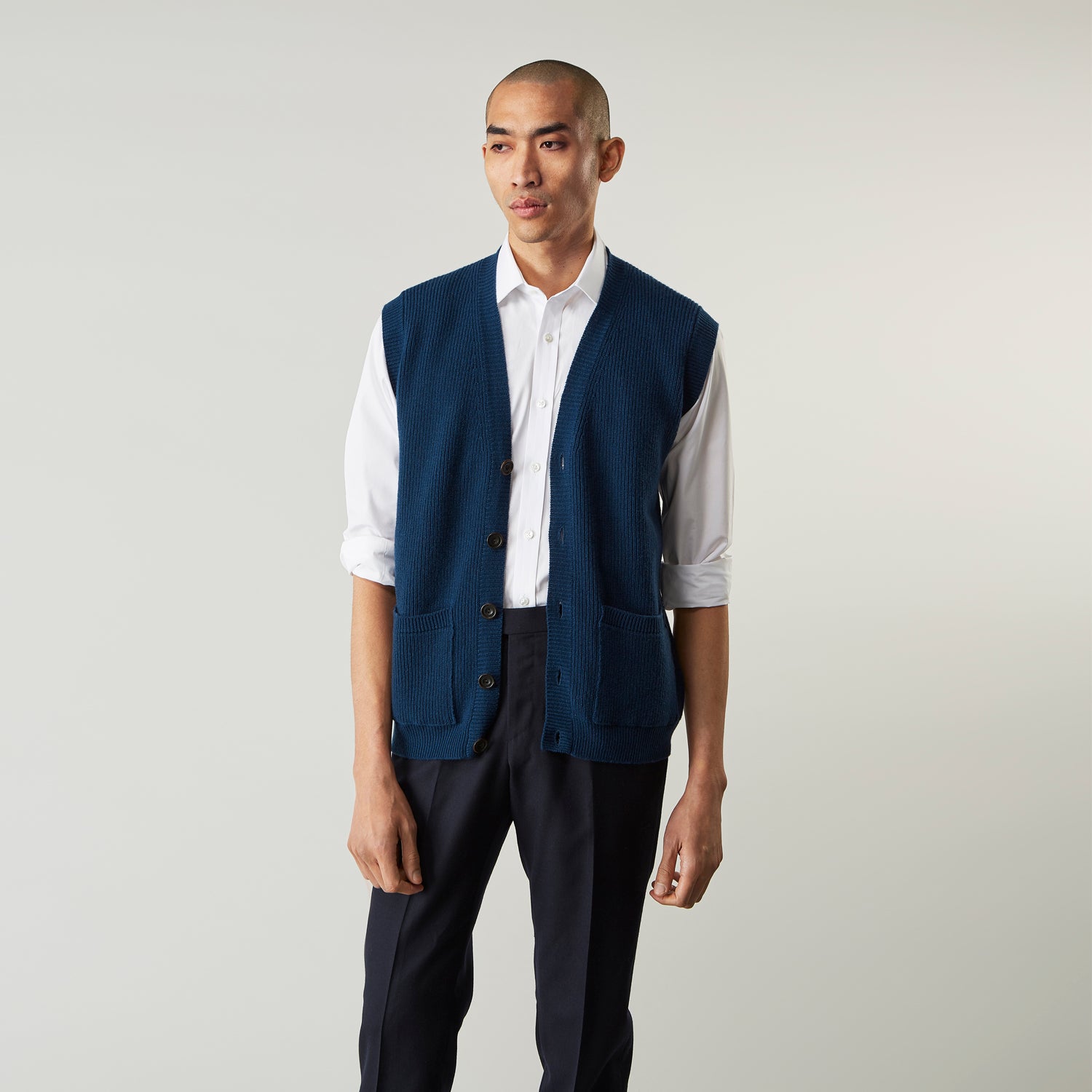 Navy Sleeveless Cashmere Cardigan