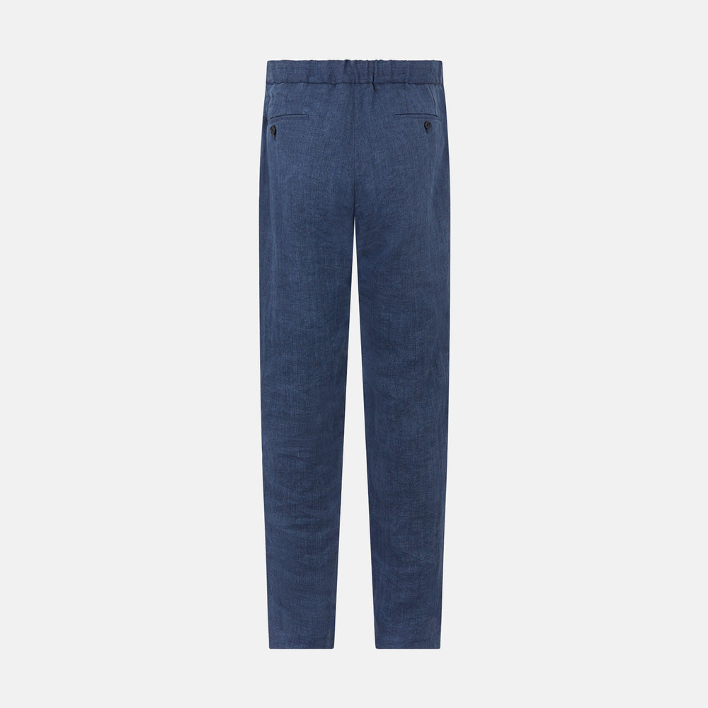 Denim Blue Linen Herringbone Miles Trousers