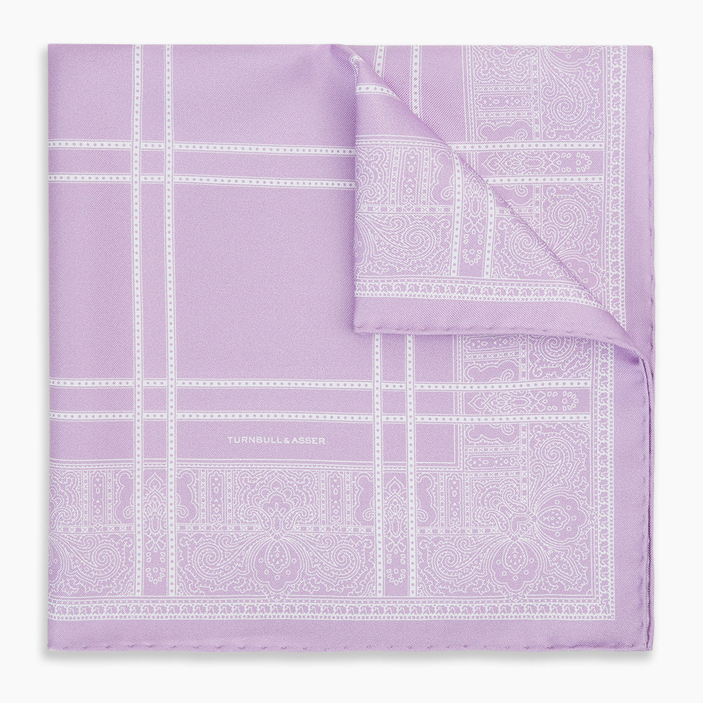 Image 6 of product Lilac Paisley Bandana Patterned Silk Pocket Square