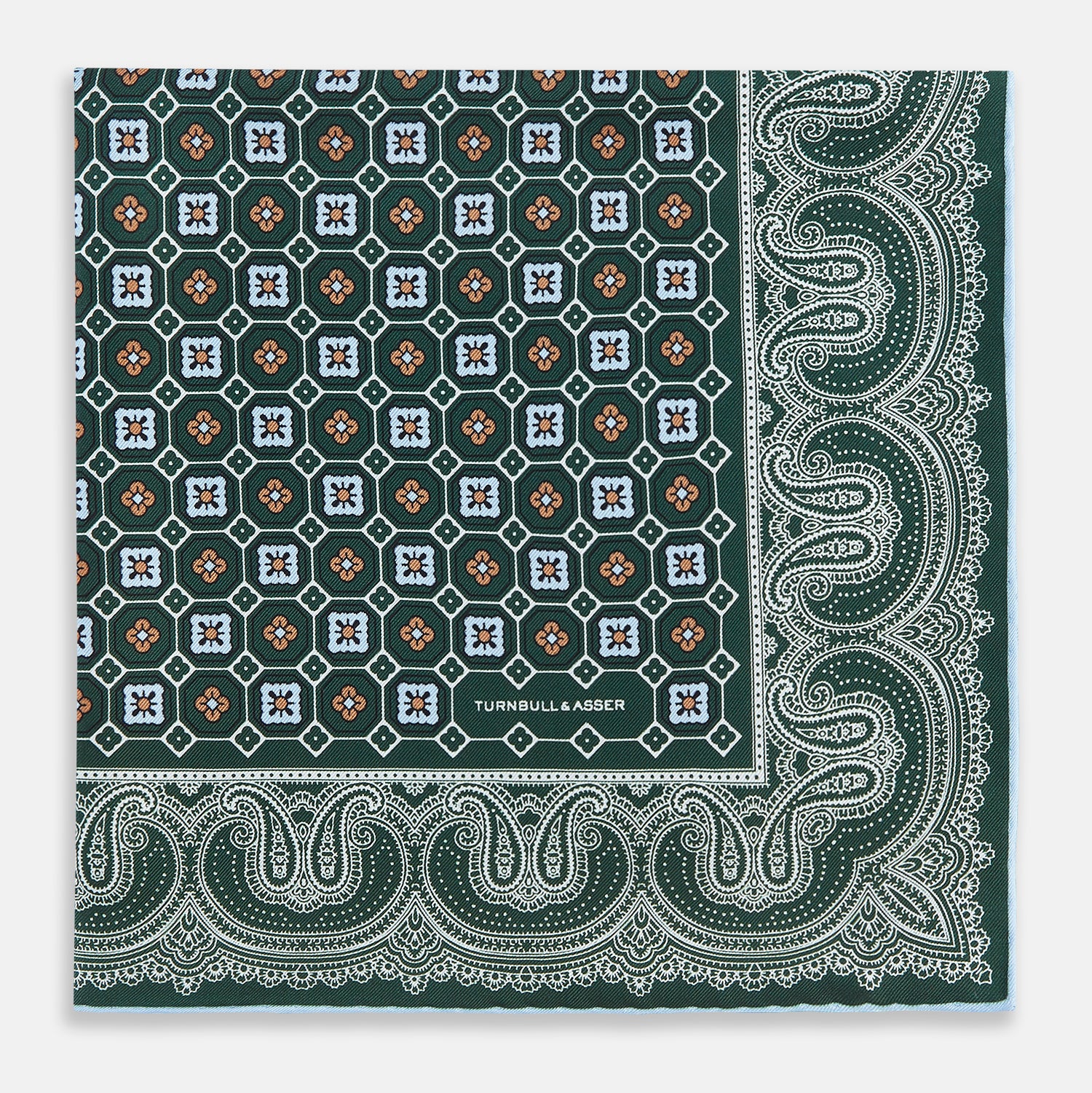Image 8 of product Forest Green Floral Tile and Paisley Silk Pocket Square