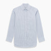 View 1 of product The Turnbull & Asser Blue Micro Graph Check Mayfair Shirt features long sleeves, a subtle check pattern, T&A collar, and buttoned cuffs, shown laid flat on a white background.