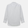 View 3 of product The Teal Double Stripe Mayfair Shirt by Turnbull & Asser is a long-sleeved, button-up shirt with thin teal stripes, a pointed collar, and buttoned cuffs—an essential piece for any gentleman’s wardrobe, shown laid flat on a white background.