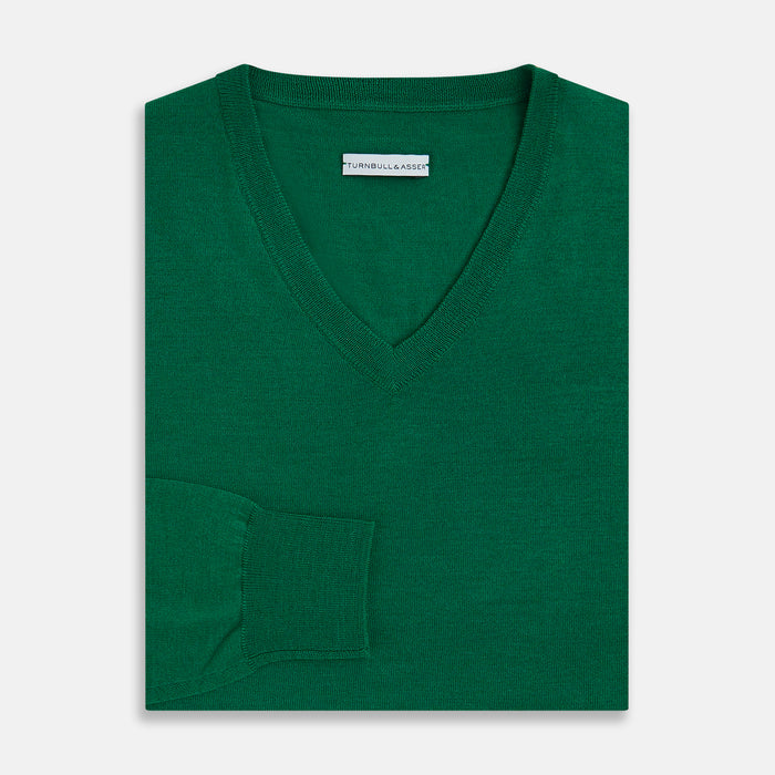 Hunter Green Fine Merino V-Neck Jumper Image 3